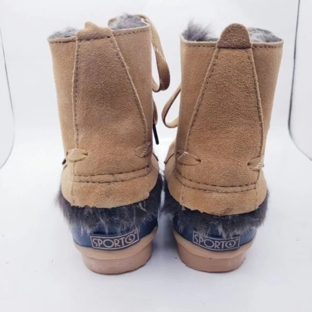 Sporto Phoebe Leather Faux Fur Lined Winter Rain Snow Duck Boots Women's Size 6